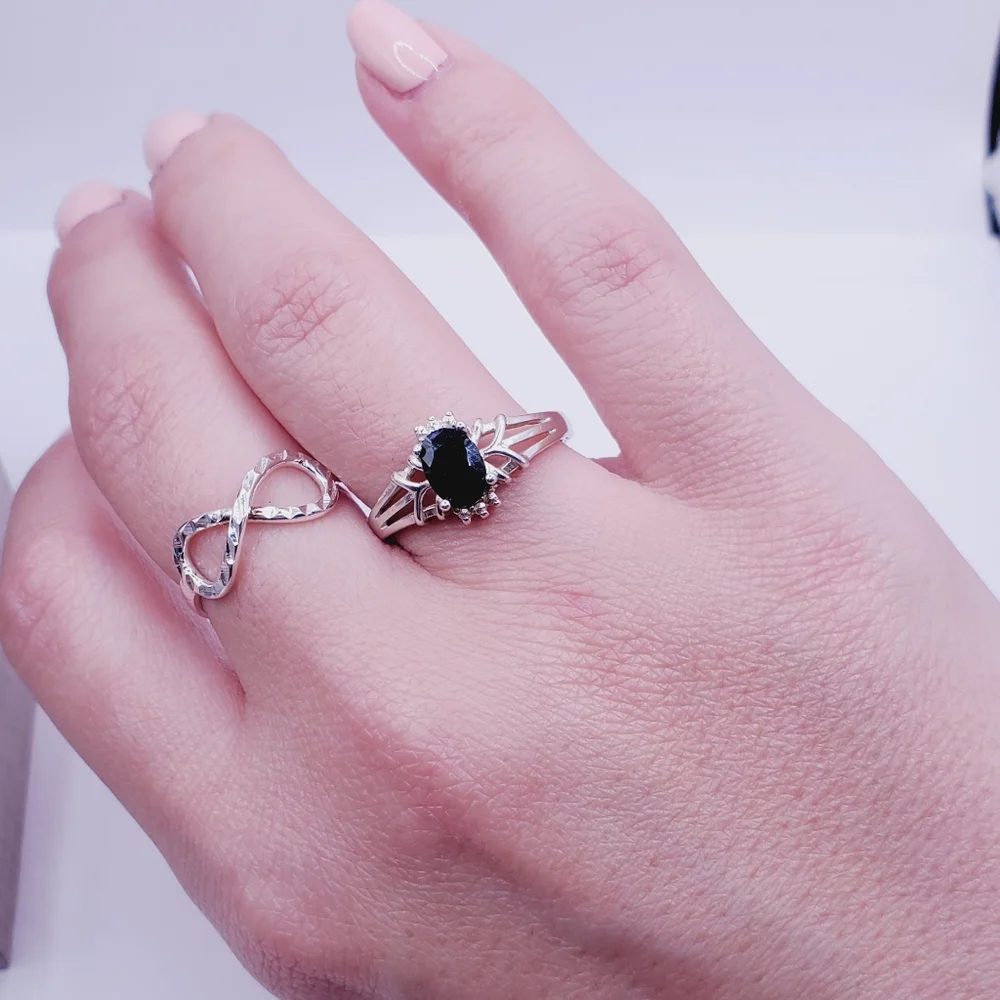 Genuine Oval Black Sapphire 925 Sterling Silver Ring